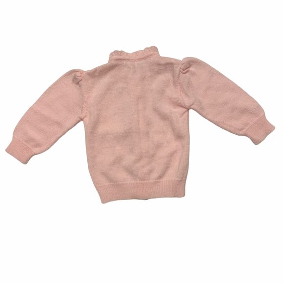 Vintage Little Girls Pink Cardigan Rose Detail Ruffle MOP Buttons Adorab… - Picture 10 of 10